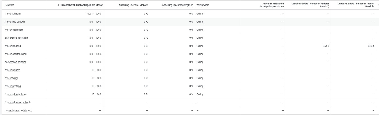 Platzhalter für Google Ads Bericht